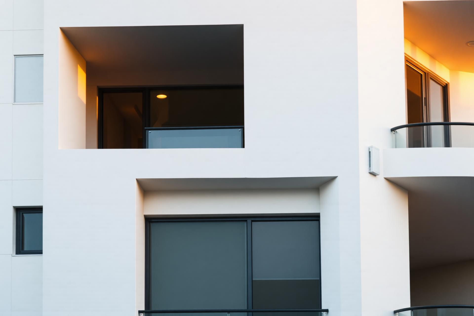 Modern Australian apartment building exterior at golden hour